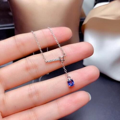 Natural blue sapphire Necklace natural gemstone Pendant Necklace S925 silver Elegant Water drop star girls women party Jewelry