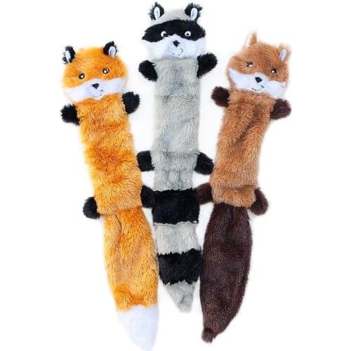 Squeaky Dog Toys Skinny Peltz No Stuffing Squeaky Plush Dog Toys Fox, Raccoon, and Squirrel Large puppy dog Chew toys
