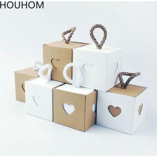 5pcs Heart Vintage Kraft Paper Dragee Candy Gift Box Packaging Wedding Cardboard Box Cookie Bags Gift Bags Wrapping Supplies