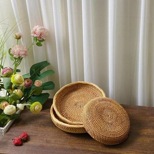 Handmade Rattan Sundries Storage Tray Eco-friendly Wear Resistant Storage Decorative Vegetable Fruit Basket for Home Kitchen