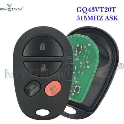 Remtekey For Toyota Highlander Sequoia Sienna Gq43vt20t Remote Fob 4 Button 314 .4mhz Gq43vt20t Car Key