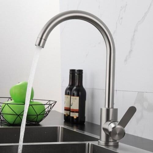 SUS304 Stainless Steel Kitchen Faucets Wire Drawing Single Handle Single Hole Kitchen Sink Faucet Hot and Cold Water Mixer Tap