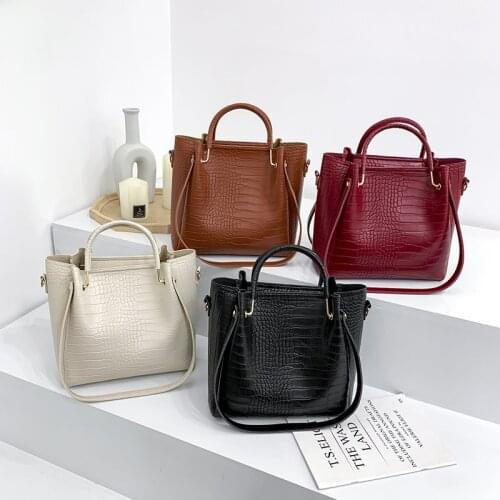 Vintage Casual Bucket Bags for Women Shoulder Bag Alligator pattern Quality Pu Leather Messenger Bag Big Tote Popular Style 2021