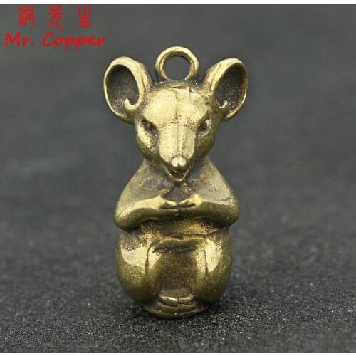 Vintage Copper Small Rat Statue Car Keychains Pendant Brass Animal Miniatures Figurines Desk Decorations Accessories Home Decor