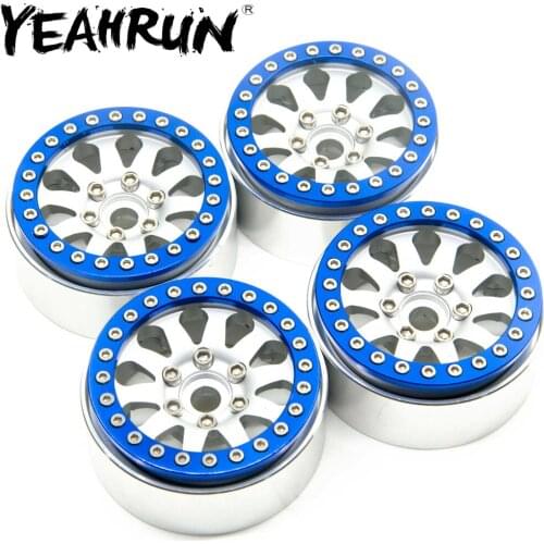 YEAHRUN 1.9inch Blue Alloy Beadlock Wheels Rims Hubs for 1/10 RC Crawler Caer Truck Parts Axial SCX10 D90 CC01