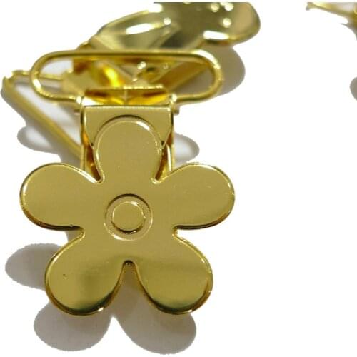 25pcs 1'' 25mm GOLD Color Flower Shape Suspender Clips