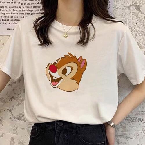 Chip and Dale Head T Shirt Disney T-Shirt Sweet Cartoon Chipmunk Print Kawaii Unisex Women T-Shirt Short Sleeve O-Neck Tops