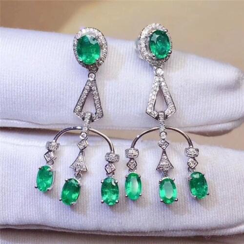 2020 Natural Emerald Earrings Genuine Solid 925 Sterling Silver Earring Real Emeralds Gemstone For Women Fine Jewelry