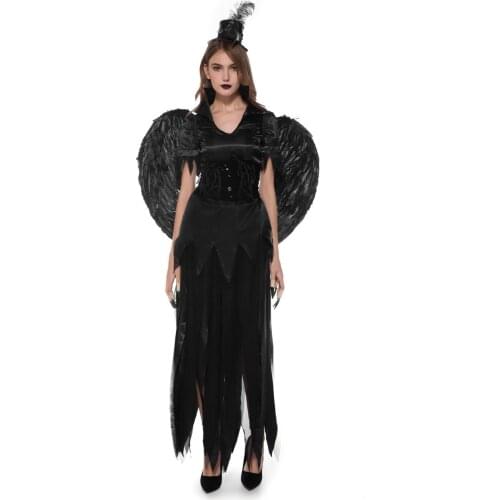 Halloween Costume Angel And Devil Wings Queen Vampire Witch Cosplay Costumes Nightclub Women Dress Black