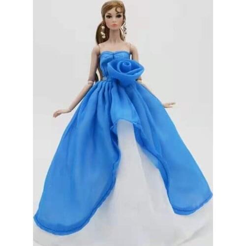1:6 Blue White Off Shoulder Doll Dresses For Barbie Dolls Clothes Outfits Princess Wedding Party Gown 1/6 BJD Doll Accessory Toy