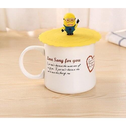 1PCS Cute Cartoon Silicone Cup Cover Animal Heat-resistant Water lid Transparent Dust Prevention Seal Leak Proof Reusable Tool