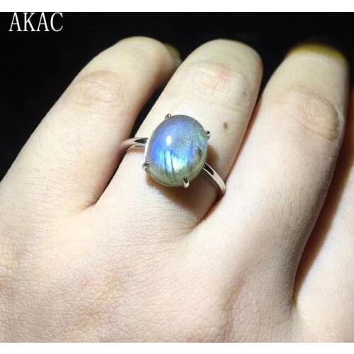 2rings/set AKAC 925sterling silver approx8-9*10-11mm natural labradorite adjustable ring