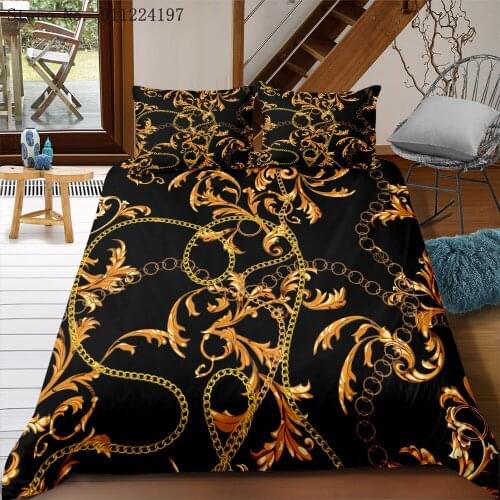 3D Print Geometry Duvet Cover Set Gold Chain Bedding Set Color Vorte Bedspreads Comforters Flower Quilt Cover 2/3pcs Bedclothes