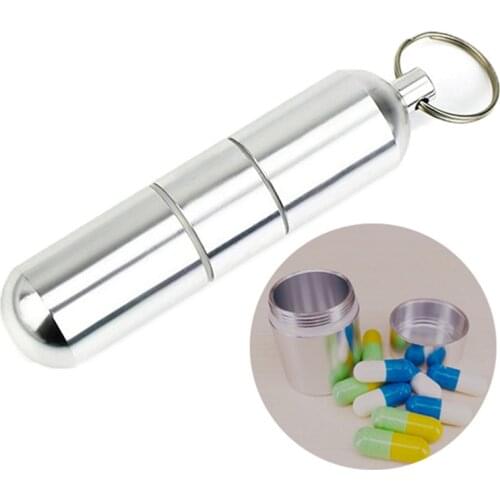 Aluminum Pill Case 2 Sizes Silver Pill Box Capsule Shape Keychain Outdoor Pocket Pill Holder Container Medicine Box NEW