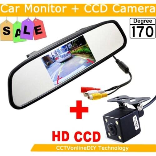 ANSHILONG HD Video Auto Parking Night Vision Reversing CCD Car Rear View Camera With 4.3 inch Car Rearview Mirror Monitor