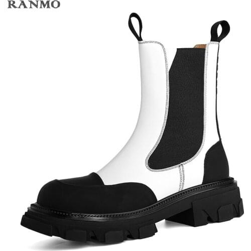 Genuine Leather Womens Ankle Boots Fashion Thick-soled Warm Martin Boots Winter Shoes Womens Casual Shoes Platform Boots