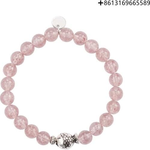 Ethnic wind strawberry crystal 925 bracelet small fish string bead jewelry female minority design couple hand jewelry gift