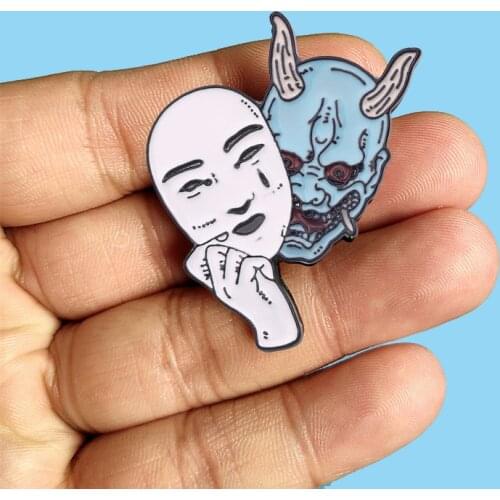 Horror Demon Japanese Geisha Hannya Mask Brooch Japanese Culture Inspired Jewelry Enamel Pins Jean Shirt Bag Cartoon Jewelry