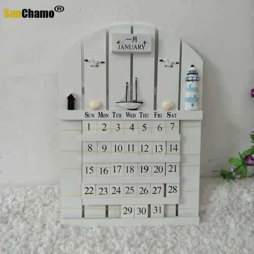 Mediterranean Style Wooden Perpetual Calendar Creative resins shells handmade hanging Wall Calendar Home Decorations