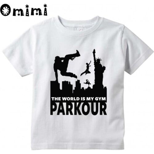 Kids Parkour Design T Shirt Boys/Girls Great Kawaii Short Sleeve Tops Childrens Funny White T-Shirt,ooo6056