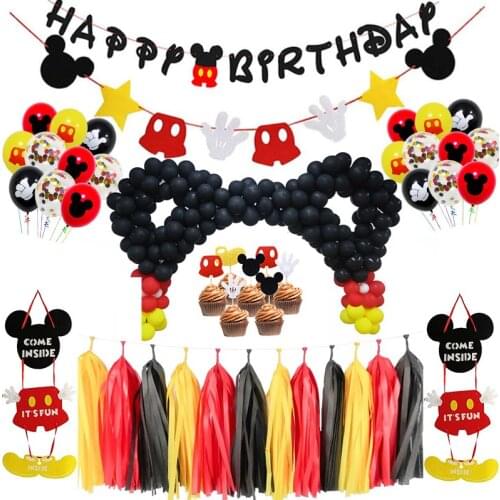 Disney Mickey Mouse Birthday Party Decorations Set Cake Decoration Banner Balloon Package for Kids Favor Disposable Supplies