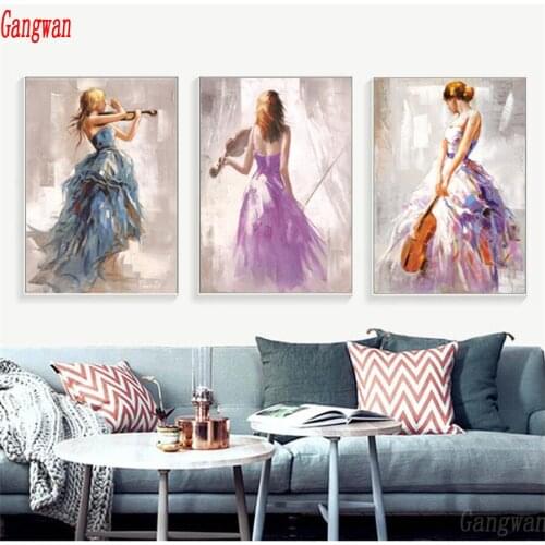 Modern Abstract Portrait DIY Diamond painting full Square round embroidery Cross stitch Violin Player picture Rhinestone Mosaic