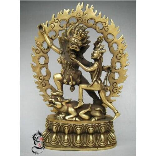 Chinese Tibet Buddhism Bronze Oxen Buddha Yamantaka Yama Dharmaraja Statue