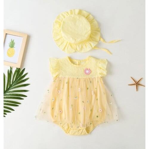 Newborn Baby Girls Clothes Sets Princess Ruffle Sleeve Romper + Sun Hats 2 pcs Outfit Toddler Infant Summer Jumpsuits Clothing