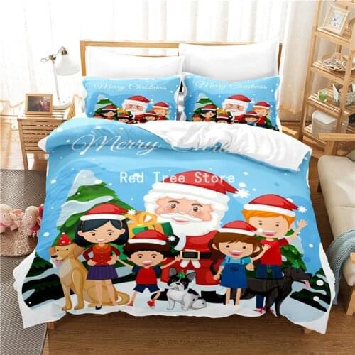 Christmas Santa Claus Printed Bedding Set Cartoon Snowman 2/3Pcs Duvet Cover Pillowcase Twin Full Comforter Decor Gift For Kids