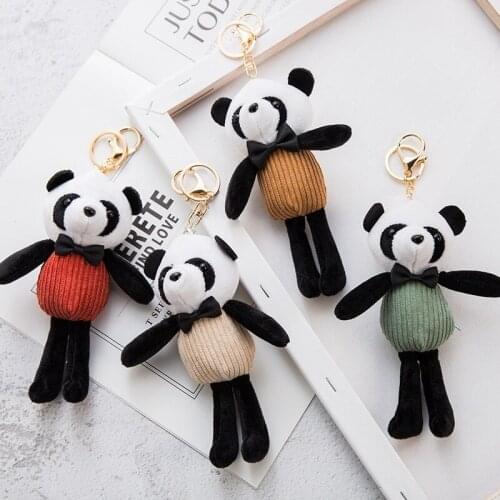 Creative Plush Striped Panda Key Fob Cartoon Xx Bear Cloth Doll Bag Bag Pendant Car Pendant Keychain Girl