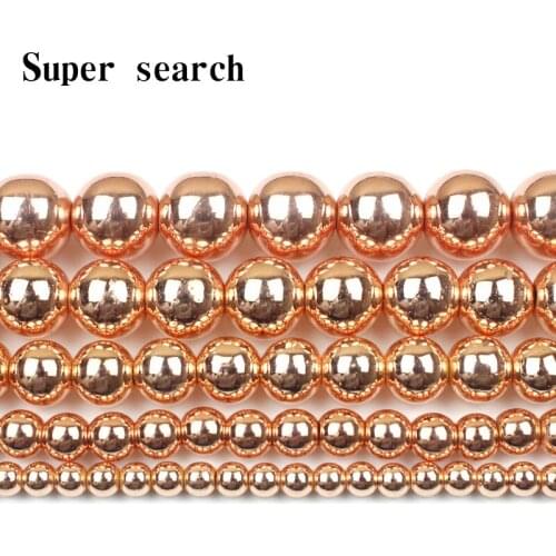 Wholesale Natural Stone Rose Plated Hematite Round Loose Beads for Jewelry Making Diy Jewelry 15" Pick Size 2/3/4/6/8/10/12mm