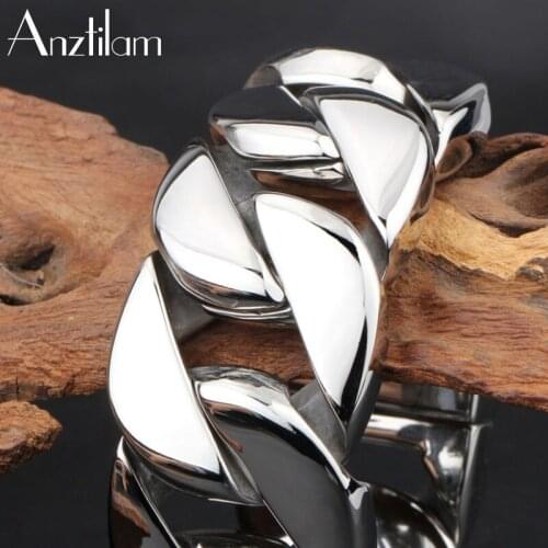 32mm Wide Chain Big Polishing Gold 316L Stainless Steel Cuban Bracelets Heavy Miami Link Chain Men’s Hip Hop Bracelet Jewelry