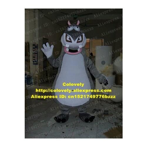 Cute Gray White Hippo River Horse Hippopotamus Mascot Costume With Pink Lips Water Drop White Belly Short Thin Legs No.7671 FS