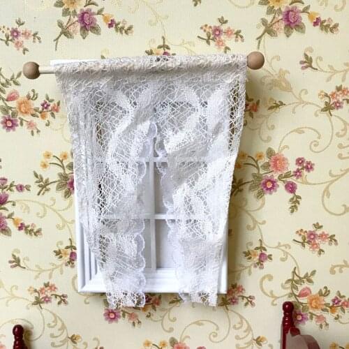 Miniature Lace Curtain/Drape With Wooden Rod For 1/12 Dollhouse Decoration