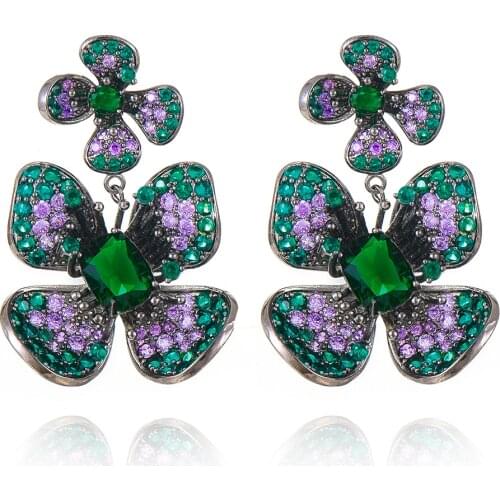 Missvikki Luxury elegant Gorgeous Green Flowers Pendant Earring Jewelry Fashion Trend Actor Dancer Bridal Wedding Party 2020 New