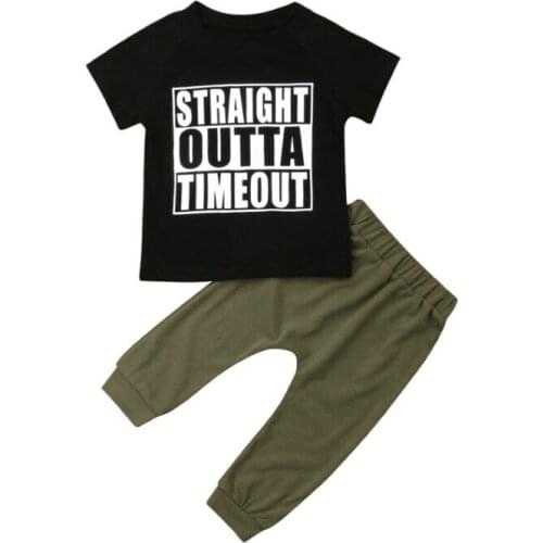 Fashion Toddler Kids Baby Boys Letter Tops T-shirt Pants Leggings Outfits Clothes Tracksuit Summer