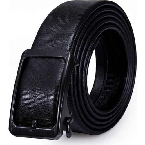 Men Hollow Belt Solid Black Genuine Leather Belt Automatic Sliding Ratchet Buckle Waist Belt for Jeans Male Belt Barry.Wang 2144