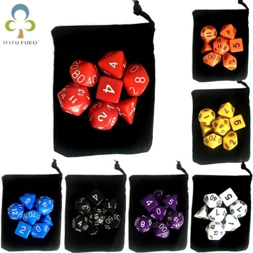 7pc/lot Dice Set with Velvet Dice Bag D4,D6,D8,D10,D10%,D12,D20 Colorful Accessories for Board Game,DnD, RPG GYH