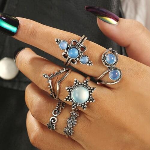 New cats eye ring opal flower ring set female jewelry gift