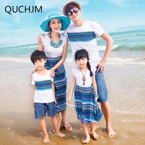 2019 new Family Clothing Family Summer father and son Short Sleeve T-shirt Bohemia Mother And Daughter dress Beach Skirt clothes