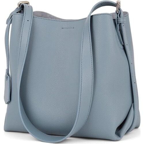 2021 New Leather Shoulder Bag Simple Temperament Messenger Female Bag Tide Wide Shoulder Strap Bag Large Capacity Bucket Bag