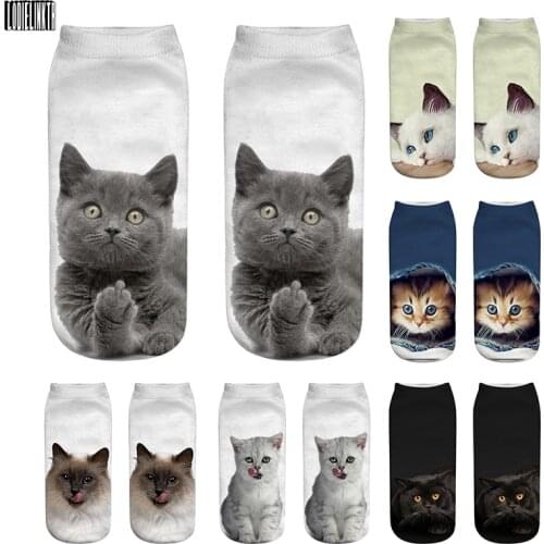 New 3D Print Funny Cute Cartoon Kitten Unisex Short Socks Creative Colorful Multiple Cat Face Happy Low Ankle Socks For Women