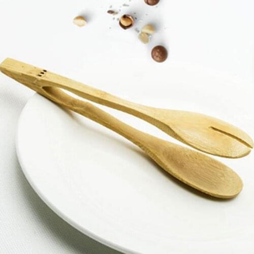 Useful New Shiny Bamboo Cooking Kitchen Tongs Food Tool Salad Bacon Steak Bread Cake Wooden Clip Home Kitchen Tools