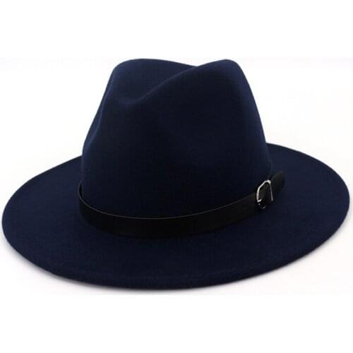 Autumn Winter Plain Dyed Belt Buckle Decorated Trilby Hats Men Women Wool Felt Jazz Fedora Hat Flat Brim Panama Carnival Cap Hat