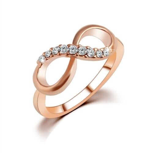 Stylish 8 Shaped Fashion Women Ring Finger Jewelry Rose Gold-color Rhinestone Crystal Rings 6/7/8/9 Size