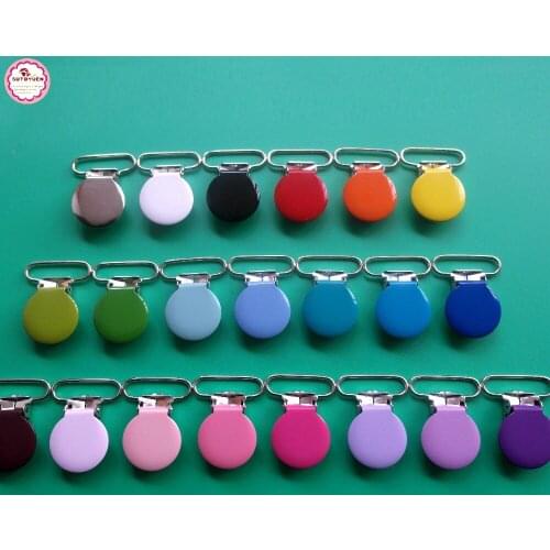 Sutoyuen 5pcs/lot,Metal Top Round Shaped Suspender Clips Pacifier Clips Baby Dummy Soother Toy Holder Lead Free for 25mm Ribbon