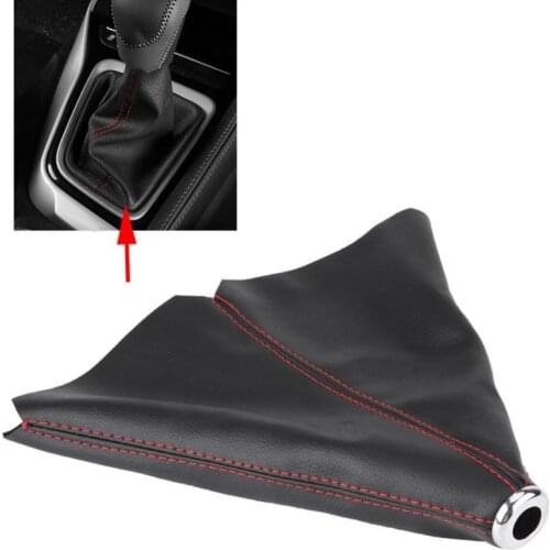 Car Auto Universal Bright Black PU Leather Replacement Gear Shift Knob Cover Red Stitch Gear Gaiter Boot Covers