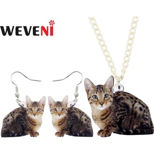 WEVENI Acrylic Cat Kitten Earrings Necklace Animal Jewelry Sets For Women Girls Teens Gift Suits Accessories Dropshipping Bijoux
