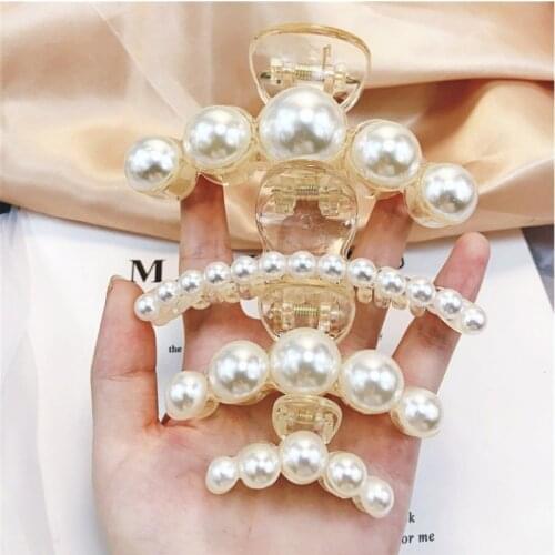 Fashion Hair Claw Clips For Women Horsetail Clip Geometric Imitation Pearl Hairpin Crab Retro Crystal Hair Clips Hair Accessorie