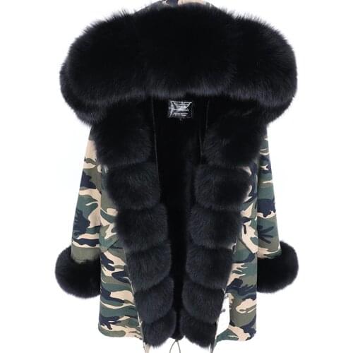 Winter Jacket Women Thick Parkas Natural Real Fox Fur Collar Coat Women Large Raccoon Collar Hooded Coat Black Army Green Parka